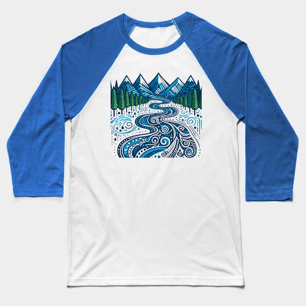 Tribal Mountains PNW Baseball T-Shirt by JohnTy